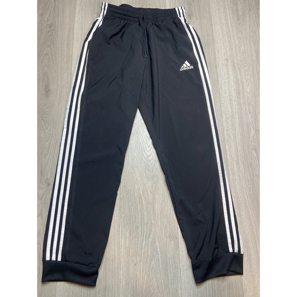 Adidas Pants Men Medium Black Track Warm Up Jogger Gym 3 Stripe Running Training